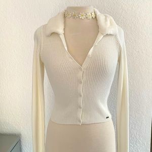 Hollister Cream Faux-Fur Collar Slim Cardigan